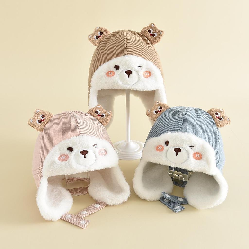 Children's Cute Cartoon Lei Feng Hat - Windproof, Thick Plush, Warm Ear Protection for Autumn and Winter Outdoor Wear.