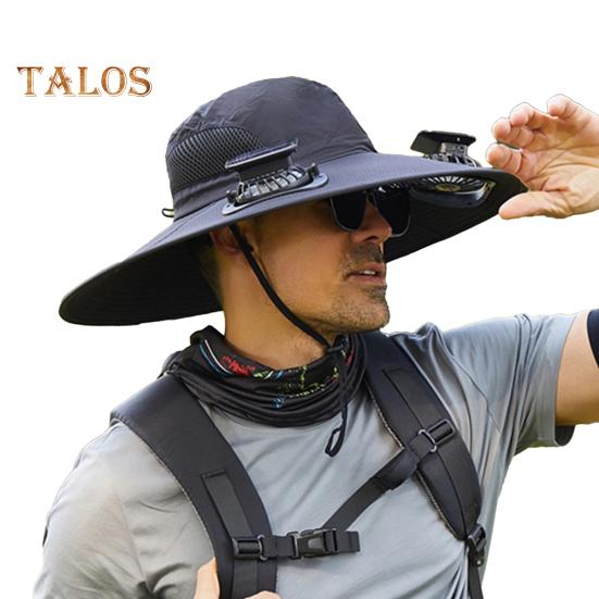 

Широкополая шляпа с солнечным вентилятором для мужчин, защита от солнца, рыболовная шляпа с 2 встроенными вентиляторами на солнечных батареях и USB для кемпинга, рыбалки, пешего туризма чёрный