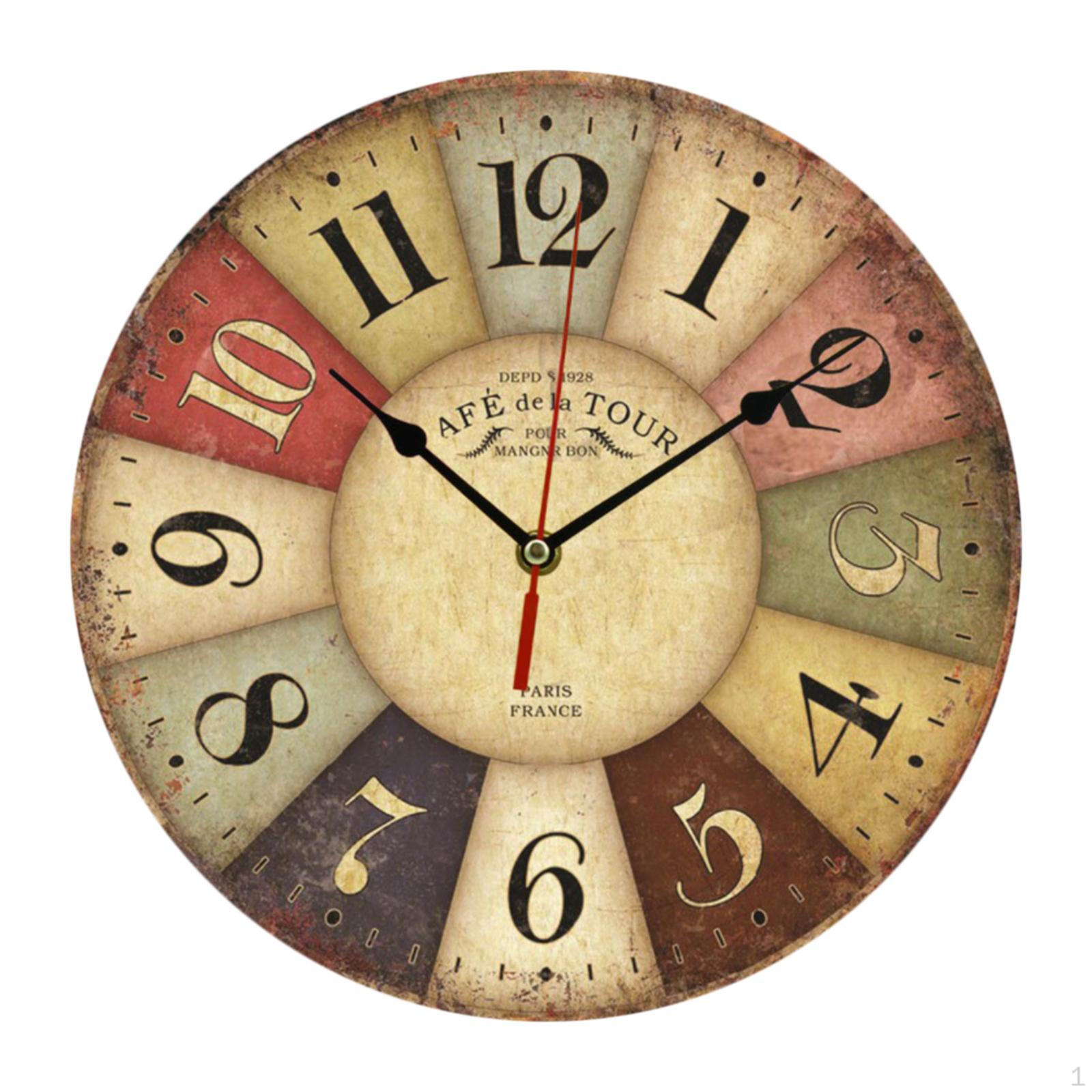 

Vintage Wall Clock Rustic Shabby Kitchen Wooden 30cm Decor #3