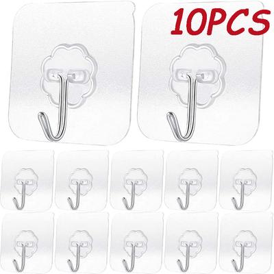 10pcs Transparent Stainless Steel Strong Self Adhesive Hooks Multi-function Key Storage Hanger For Kitchen Bathroom Door Wall