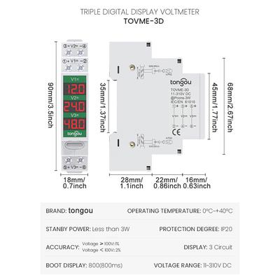 Kompaktowy miernik napięcia DirectCurrent DC11V-310V Inteligentny woltomierz cyfrowy LED z wyświetlaczem Montaż na szynie