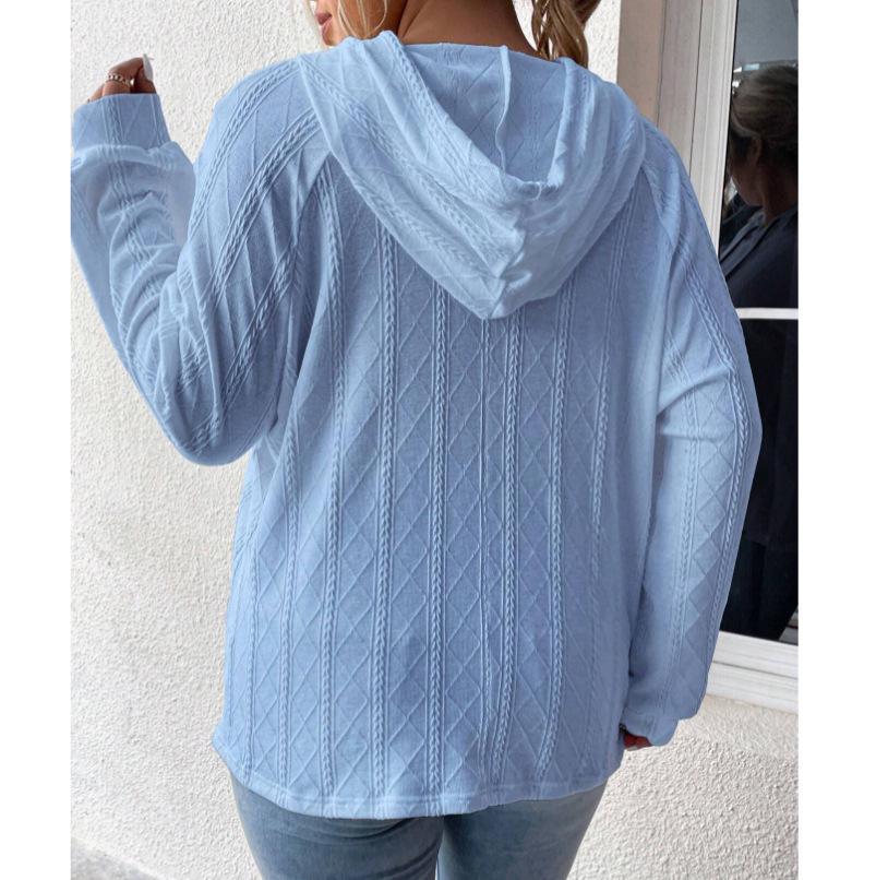 2025 Autumn/Winter Women's Plus Size Jacquard Loose Hooded Sweatshirt