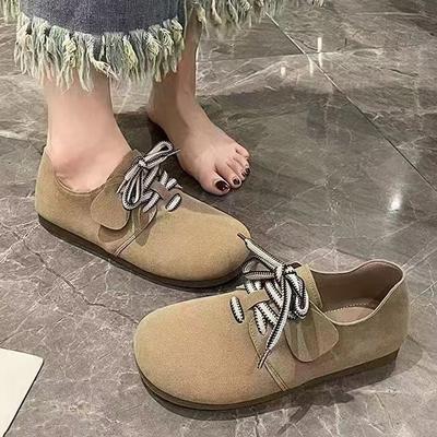 Fashion Retro Lace-Up Flats Loafers Woman Faux Suede Boat Shoes Casual Walking Slip On Mocasines Ladies Cozy Tabis Round Toe Espadrilles