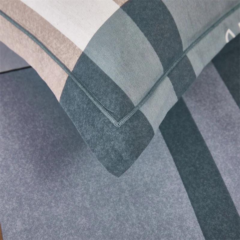 3Pcs Simple Geometric Plaid Bed Sheet Set 100% Cotton Skin-friendly Queen Size Bedding Set Thickened Flat Sheet with Pillowcases