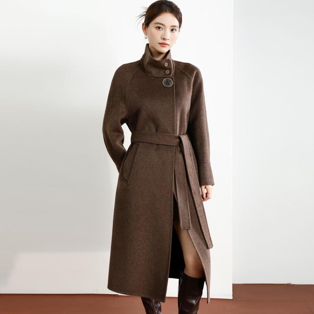 2025 Women's Double-Faced Cashmere Coat: Long, Belted, Elegant Autumn/Winter Wool Coat for Middle-Aged Women