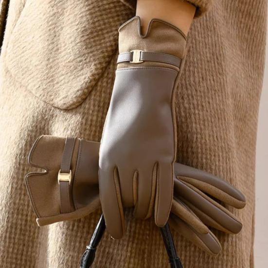 Yousheng Women Winter Touchscreen Gloves Suede And Faux Leather Gloves Plush Lined Warm Gloves for Driving Commuting Gathering
