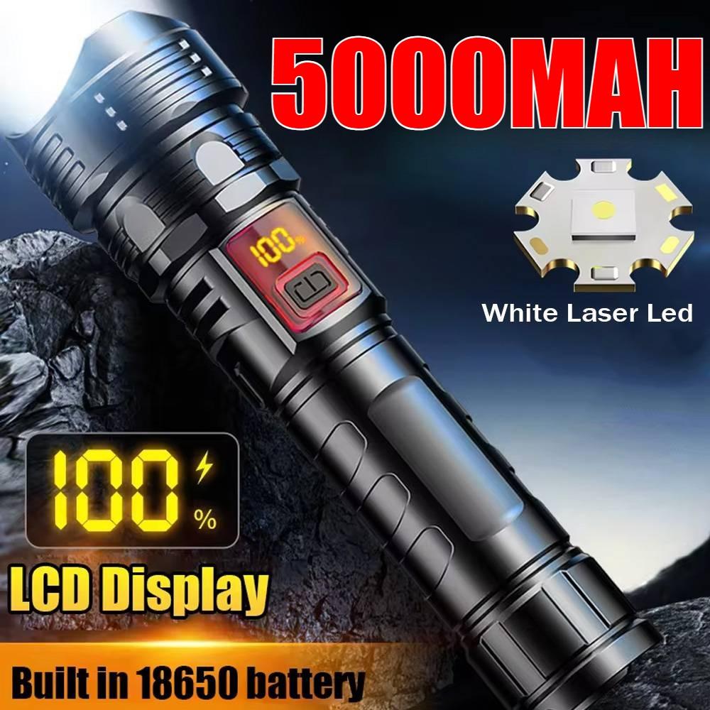 5000MAH Powerful LED Flashlight Ultra Bright  Light Emergency Spotlight Long Range Zoom Torch Fishing Lamp With Built-in Battery