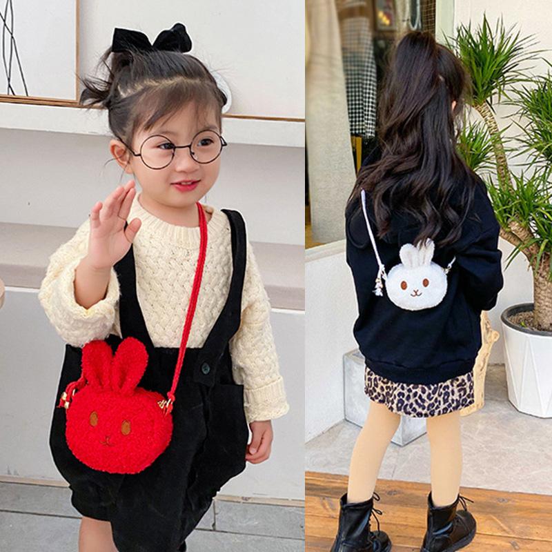 Children's Cute Plush Bunny Bag Girls Waist Bag Gradient Color Chest Bags Autumn winter Child Waist Belt Bag Cartoons Purse