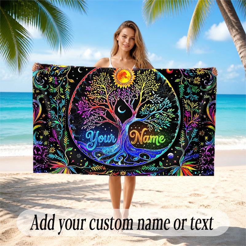 Tree of Life Theme Beach Towel Personalized Custom Name & Text Soft Quick Dry Beach Towel for Swimming Travel