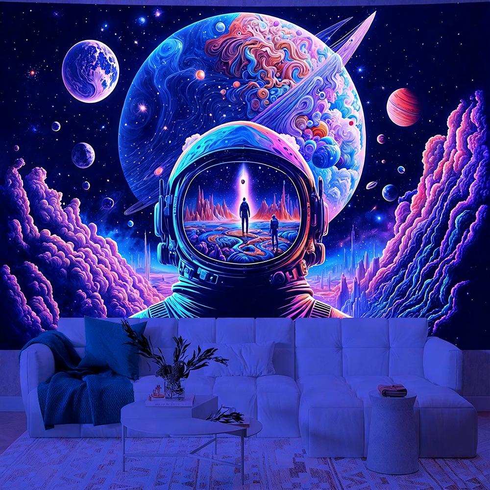 Neon Astronaut Tapestry For Vivid Decor Uv Reaction Tapestry Background Decoration Wall Hanging Bedroom Party Decoration