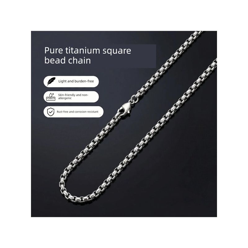 Square Beads Box Chain Pure Titanium 3/4mm Ornament Hip Hop Couple Necklace Necklace Stylish Fashion Men Trendy Amulet