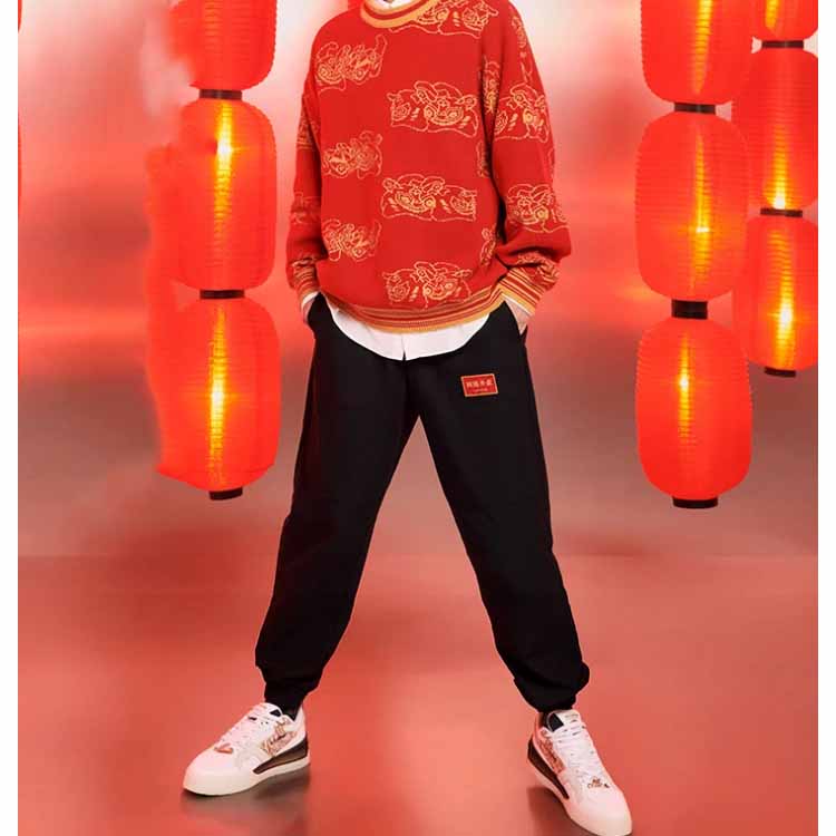 Li Ning Sports Lifestyle Series Trendy Solid Color Tapered Knit Joggers Unisex Joggers Black AKXS005-1