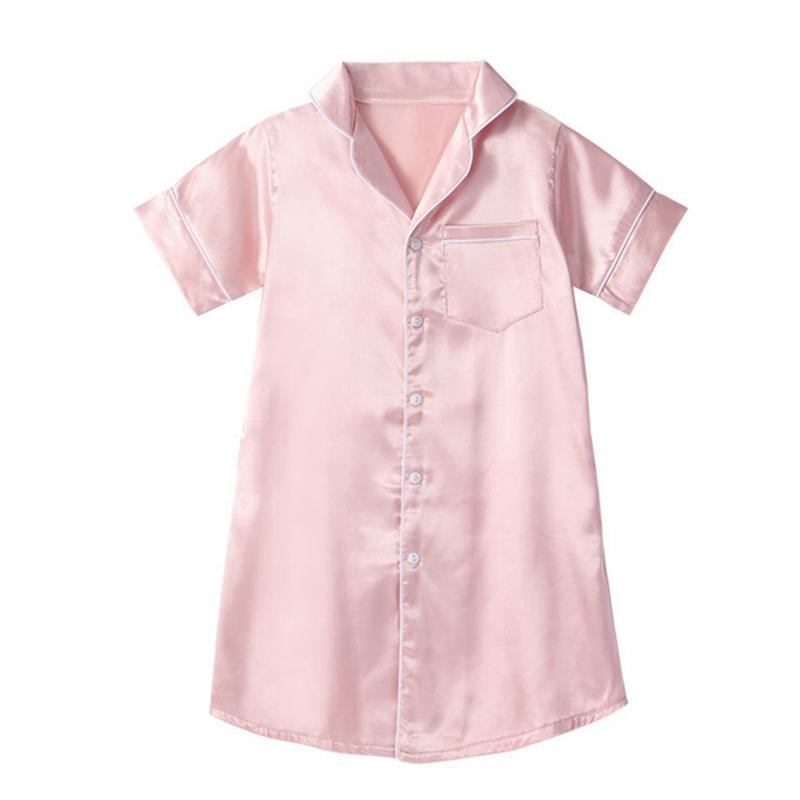 

От 3 до 10 лет детская ночная рубашка на пуговицах для девочек, однотонная ночная рубашка, одежда для сна 100