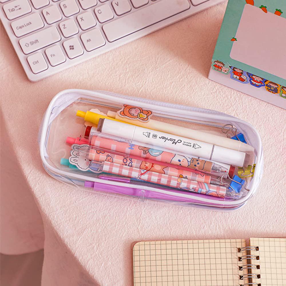 4 PCS Clear PVC Pencil Case School Exam Make Up Bag Travel Zip Pouch Zippered Clear Bag