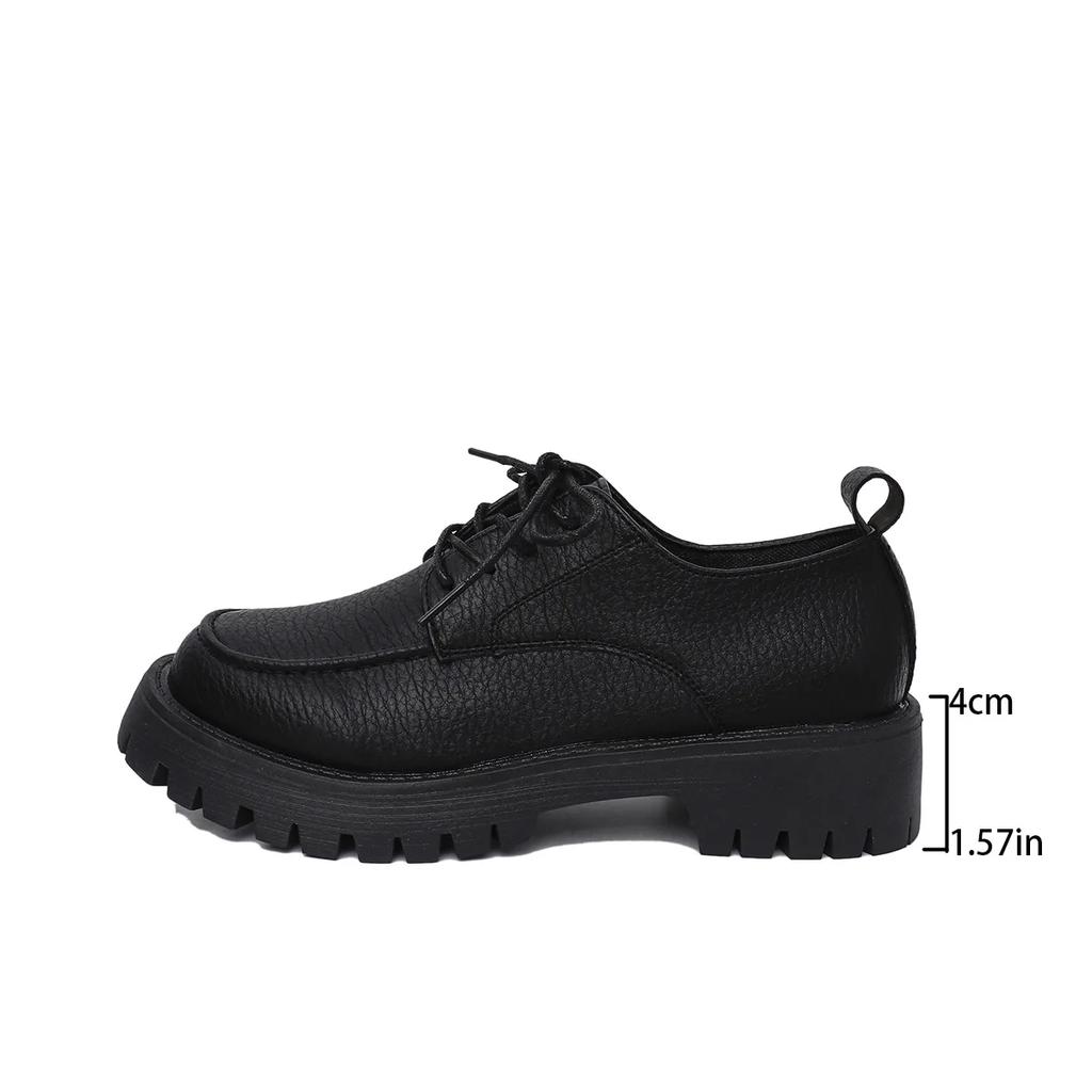 Large Size Thick-soled Loafers Women  Spring New Style Chunky Heel Retro Lace-up Professional Leather Shoes 2026