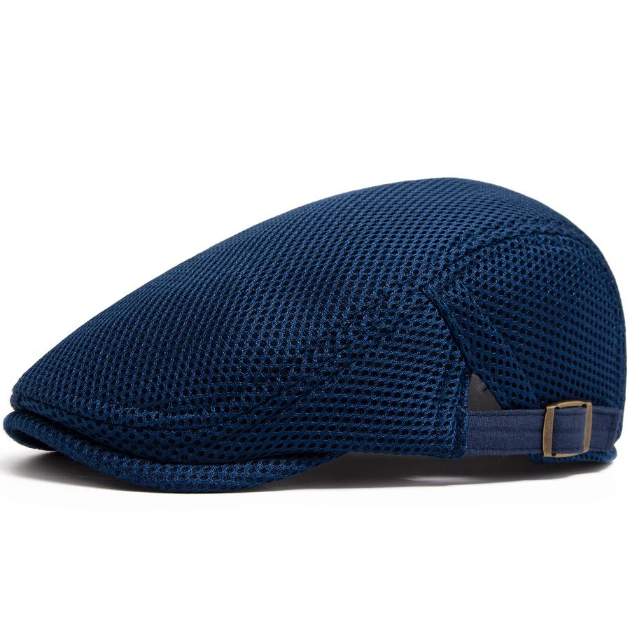 

Новый летний берет из дышащей сетки, модная повседневная плоская шляпа с солнцезащитным козырьком, винтажная кепка для мужчин и женщин, кепка газетчика для окружности головы 54-59 см темно-синий