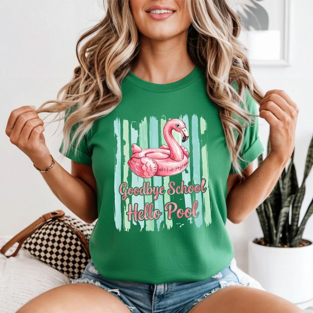 Goodbye School Hello Pool Unisexs T Shirt Striped Last Day Of School Preppy Class 2XL
