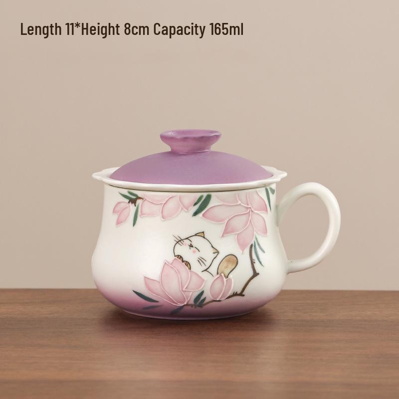 Chuwu 2026 Hand-Painted Ceramic Tea Cup – Stylish Water & Tea Separation Mug for Women