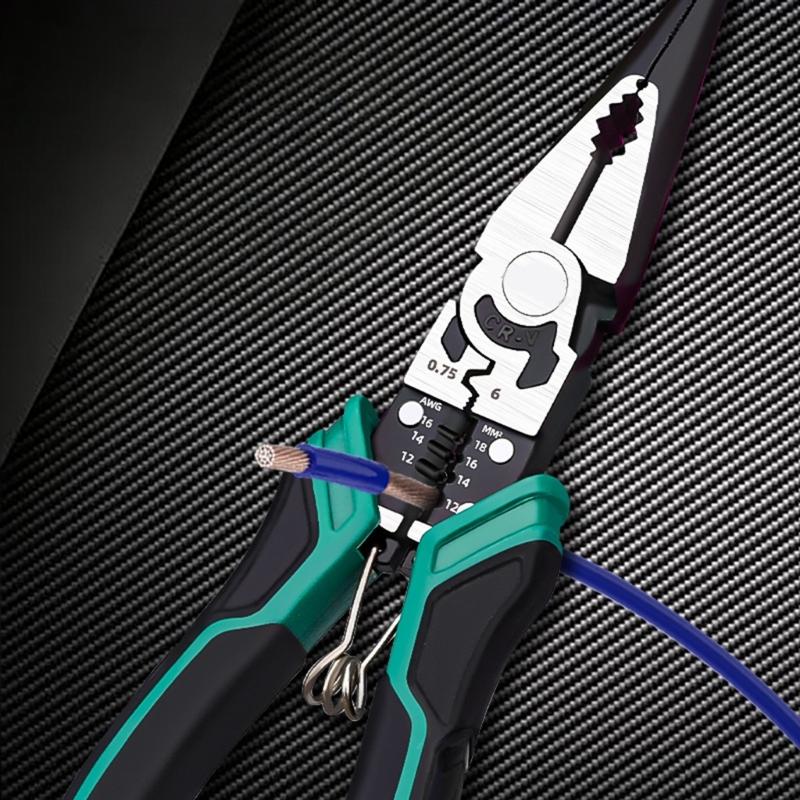 9Inch MultiFunctional Diagonal Pliers Ergonomic Needle Nose Plier for Wire Stripping Crimping Holding in Electrical Work
