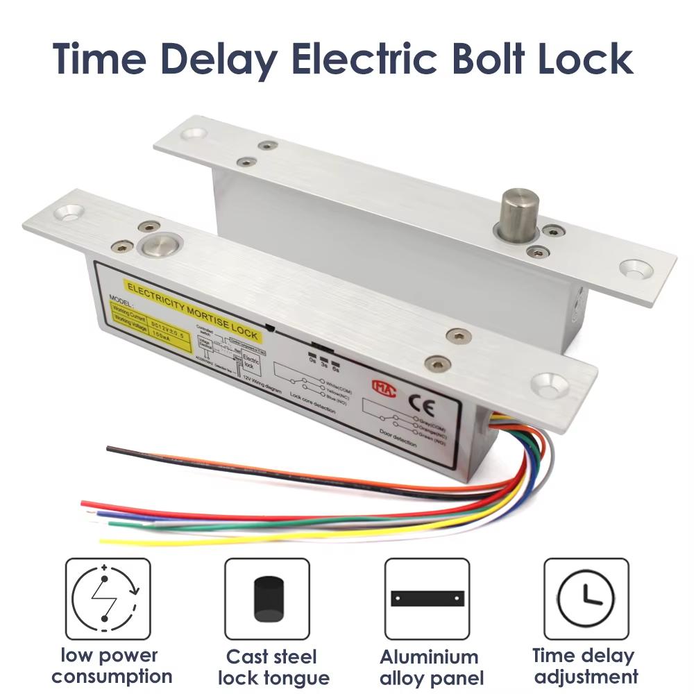 DC12V Durable Steel Zinc Plated Narrow Panel Electric Dead Bolt Lock with Time Delay for Swing Door Access Control System