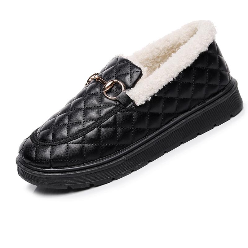 Thick-soled small fragrant wind winter women's shallow mouth cotton shoes Korean version versatile thickened warm fashion leather cotton shoes wat