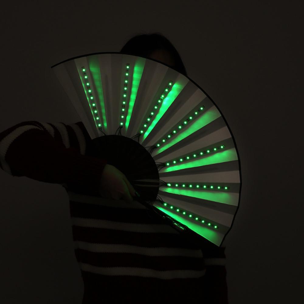 Neon Light Up Bar Foldable Hand Fan Dance Performance Luminous LED Fans Glowing Kung Fu Chinese Bamboo Fan Concert Support Props