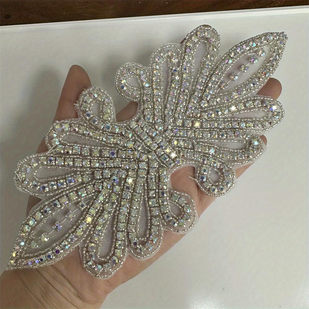 1PCS AB Silver Rhinestone Applique Flower Patches Iron On/sew On Wedding Dress Accessories For Clothes Decoration