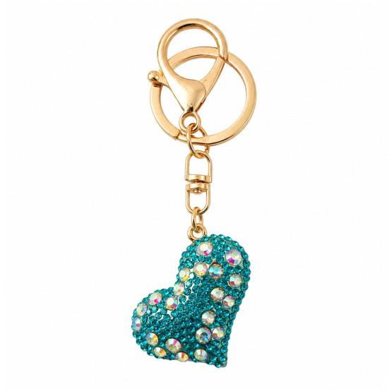 Women Rhinestone Keychain Sparkling Love Heart , Zinc Alloy Car Key Shaped Holder Ring, Handbags Backpacks Purse Charm Accessory, Gift for Chain