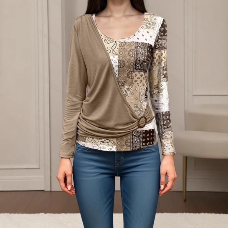 New Spring Autumn Women's Patchwork Long Sleeve Casual Fashion T-Shirt Top