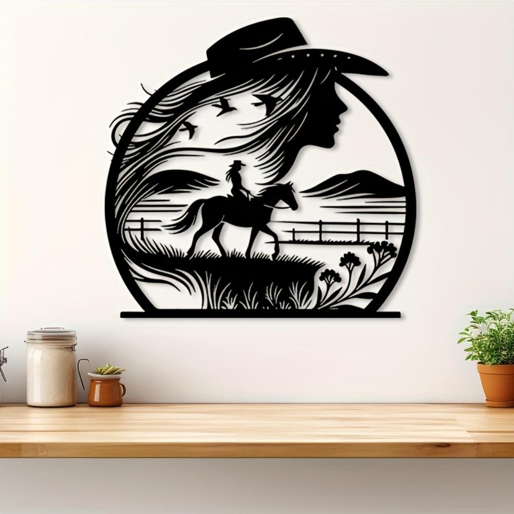 1pc Rustic Metal Wall Art Cowboy Cowgirl Farmhouse Outdoor Fence Decor New Year Gift Western Style