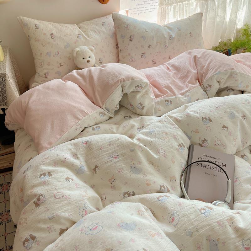 A-Typ Doppelgarn Vierteiliges Heimtextil Bettwäscheset Cartoon Bettlaken Bettbezug Studentenwohnheim Dreiteiliges Bettwäscheset