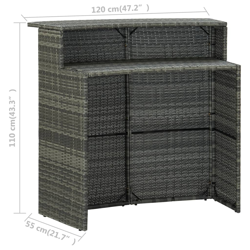 Garden Bar Table Gray 120 X 55 X 110 Cm Poly Rattan