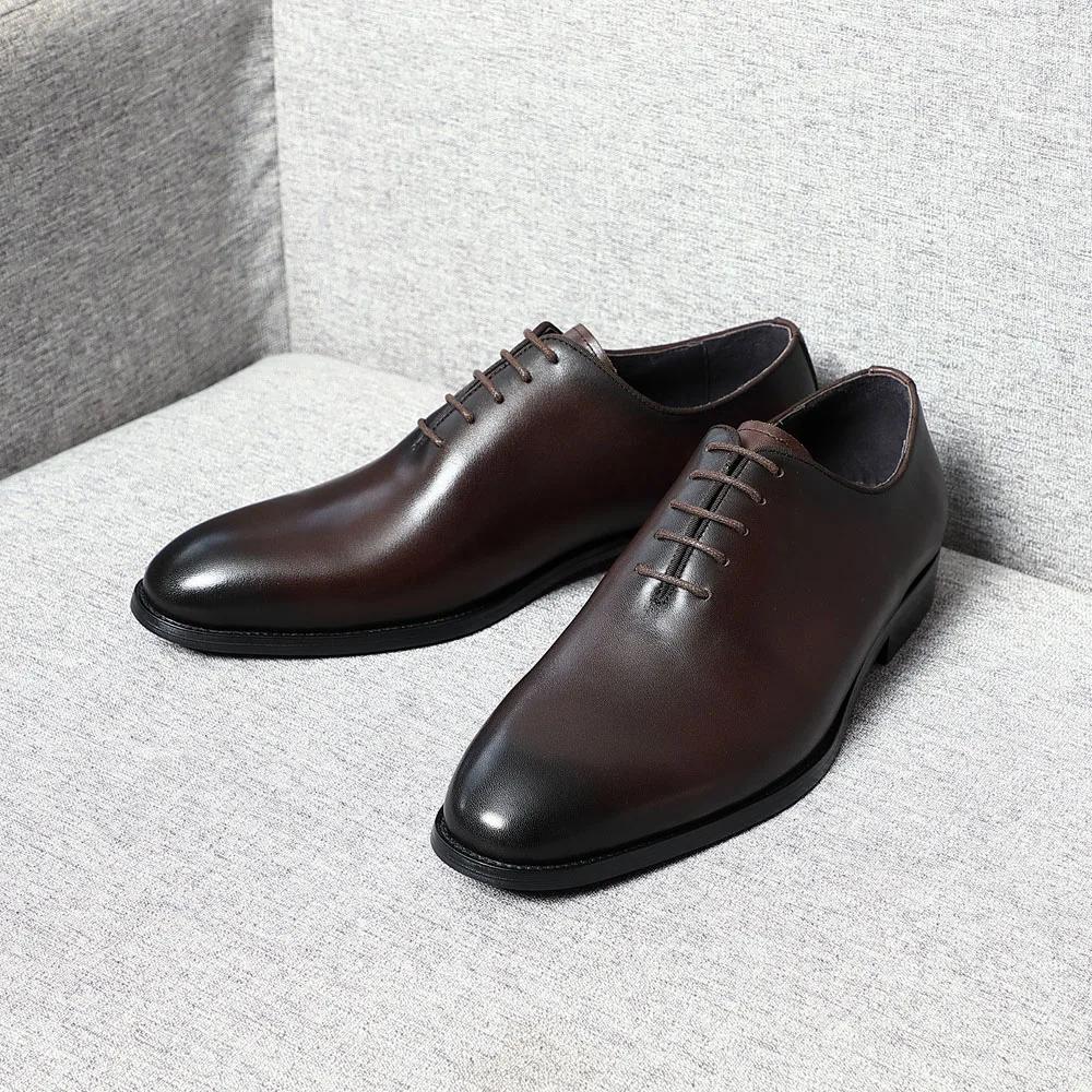 Classic Handmade Mens Dress Shoes Genuine Leather Whole Cut Round Toe Oxford Shoes Business Wedding Formal Suit Shoes Man