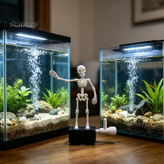 Atmospheric Underwater Props Halloween Aquarium Dancing Skeleton, Bubble Driven Moving Joints Skeleton Freshwater Landscaping Ornament, Realistic