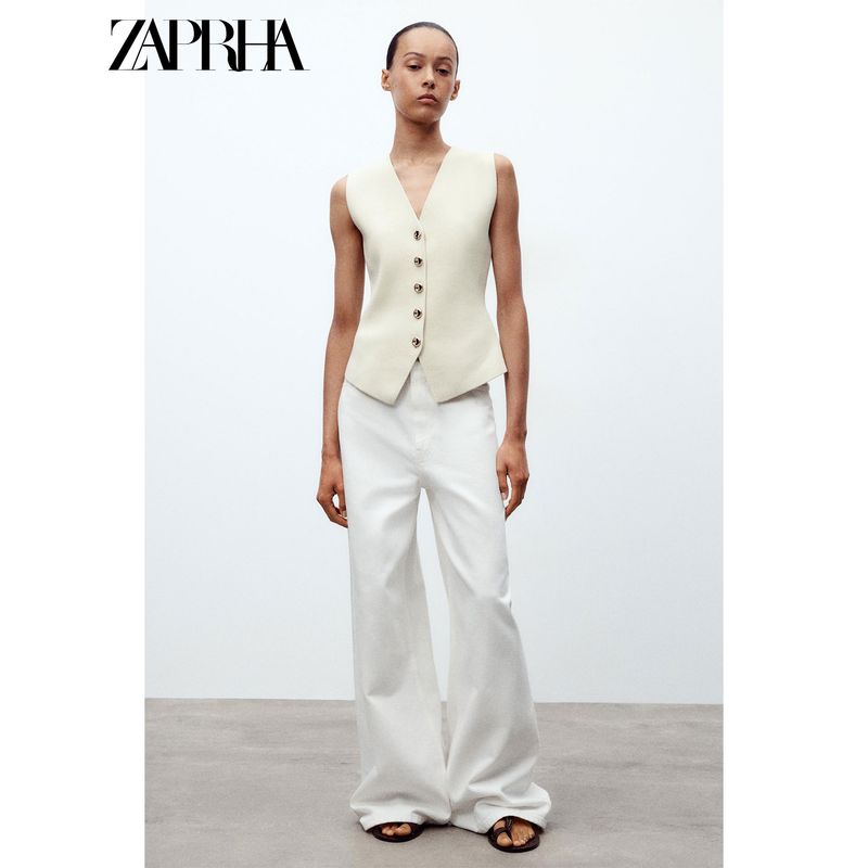 Zaprha 2025 Summer New Simple and Versatile Plain Stitch V-neck Sleeveless Vest-Style Top Vest 4192003