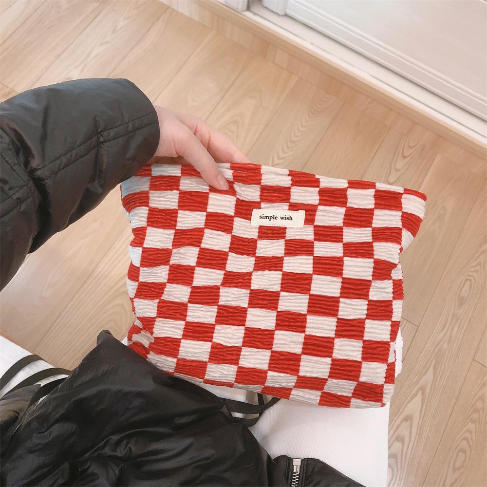 202 Elegant Grid Pattern Travel Toiletry Bag Cosmetic Carrying Bag Organizer Storage Pouch