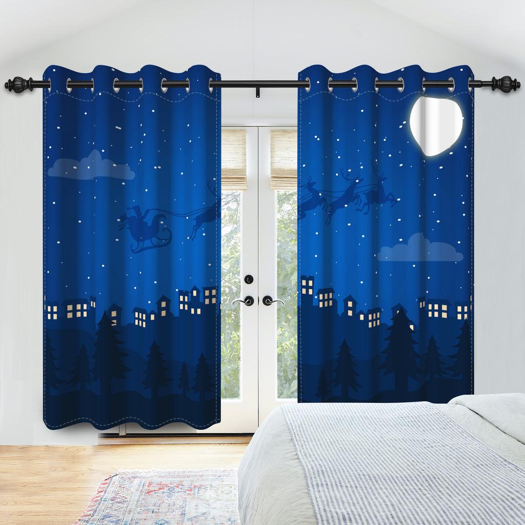Winter Snow Scenery Blackout Curtains Snowman Pine Forest Pattern Bedroom Living Room Darkening Noise-reducing Window Curtain