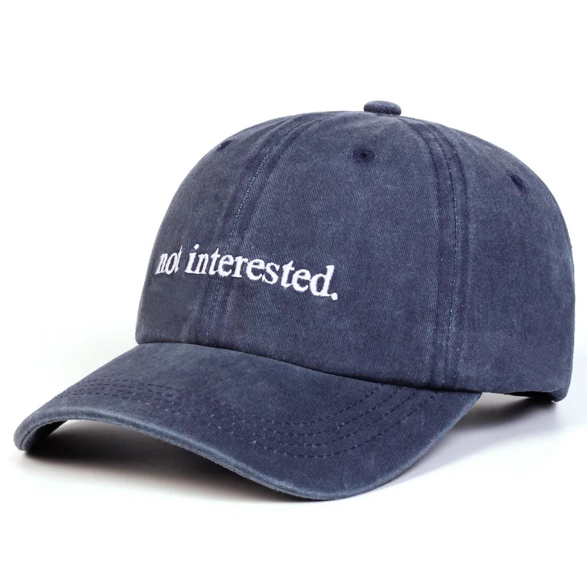 

Unisex Not INTERESTED Embroidery Wash Baseball Caps Spring and Autumn Outdoor Adjustable Casual Hats Sunscreen Hat Sports Cap тёмно-синий