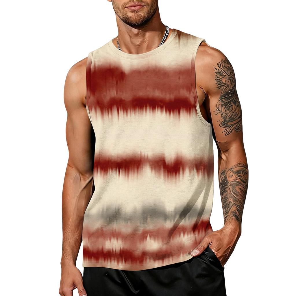 Mens Sleeveless Tie Dye Print Tank Top Crew Neck Casual Loose Fit Muscle Shirt for Summer Gym Workout Beachwear