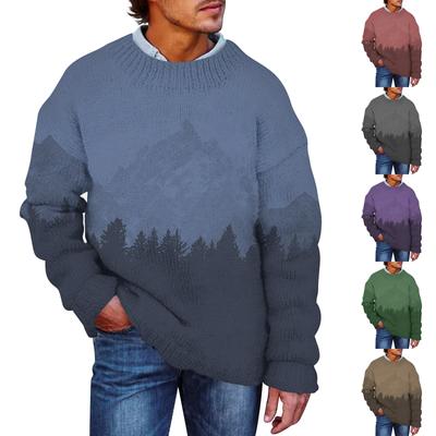 Men's Print Faux Sweater, Crewneck Sweatshirt, Loose Long-sleeved Top