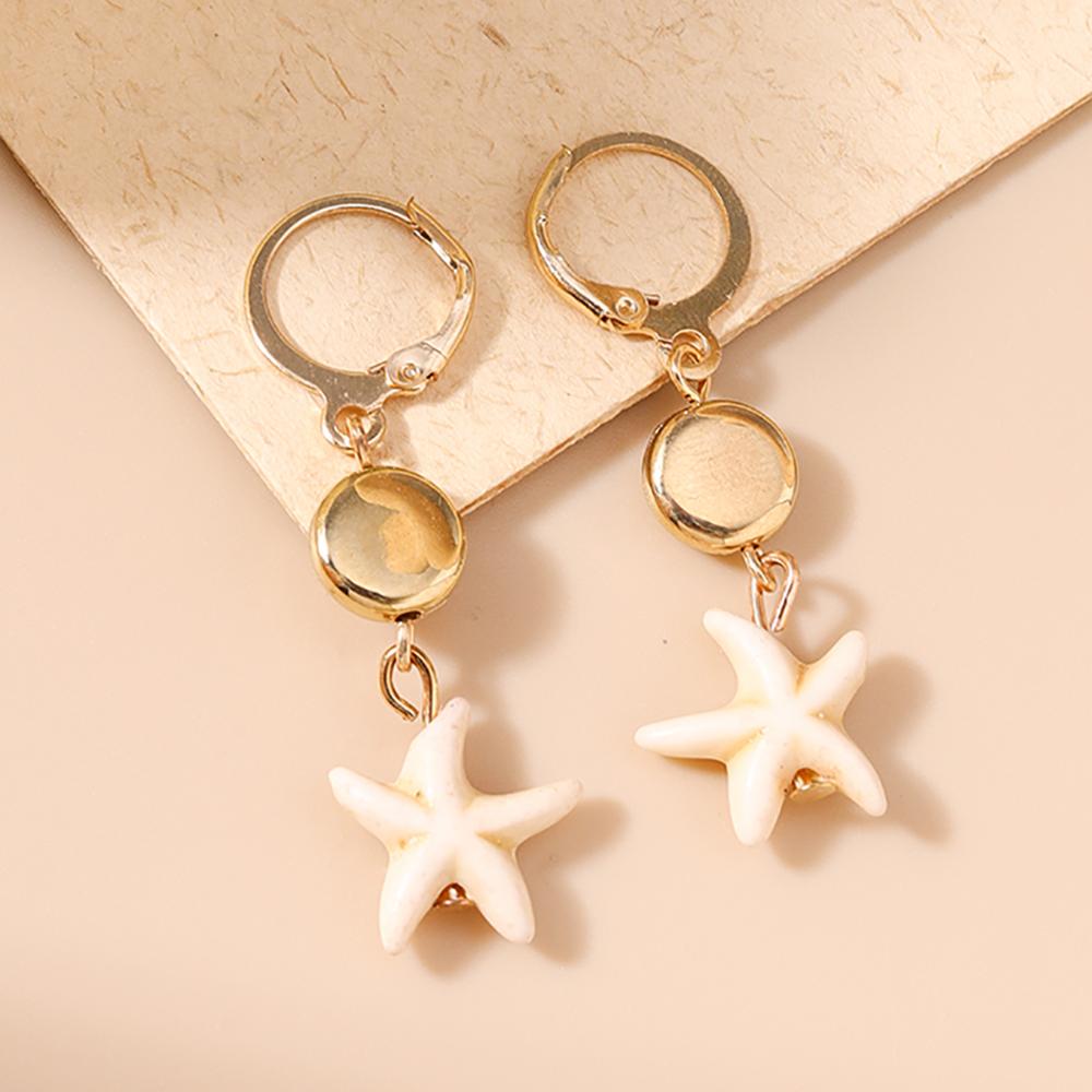 Cute Conch Starfish Shell Drop Earrings for Women Girls Boho Pearl Earrings Summer Beach Jewelry Gifts