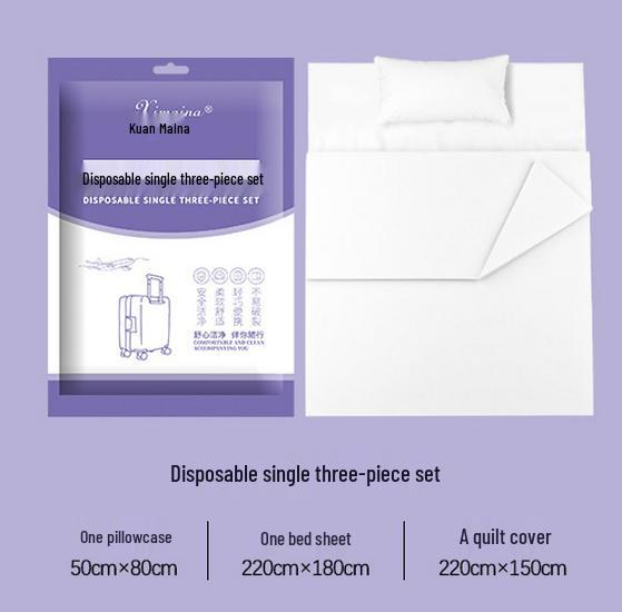 Purple Disposable 4-Piece Non-Woven Bedding Set: Bed Sheet & Duvet Cover for Hotel or Travel. Ideal for Comfortable, Naked Sleeping.