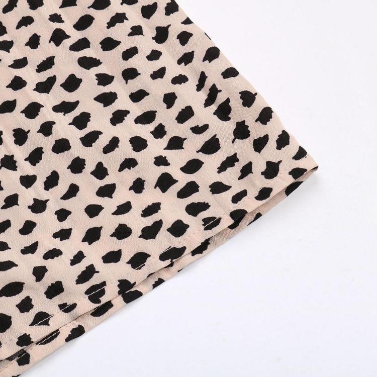 Letní plážové šaty s leopardím potiskem, výstřih do V, krátký rukáv, vysoký pas, dlouhé šaty