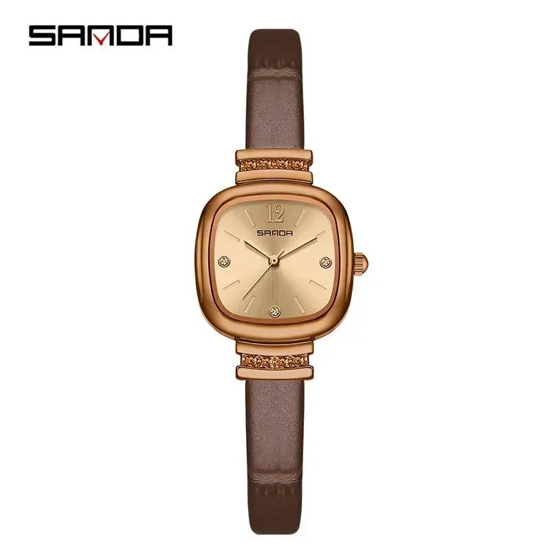 Sanda 7052 Fashion Square Diamond Watches For Women High Quality Waterproof Leather Quartz Watch Luxury Elegant Ladies Watches