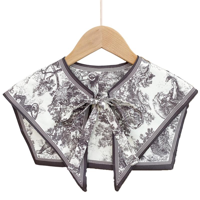 Women Silky Scarf Detachable Collar Vintage Lion Forest Print Shawl Wrap Cape  for Necks Women Scarf Spring