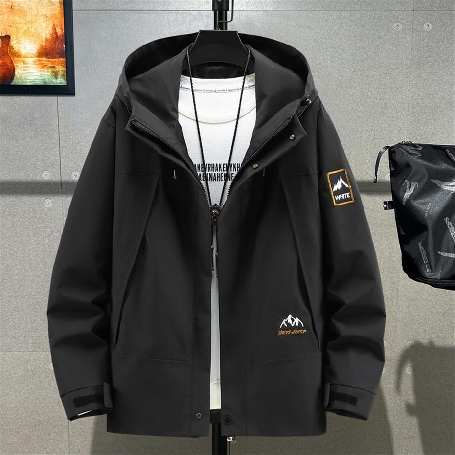 

Мужские черные водонепроницаемые ветрозащитные куртки-карго больших размеров, модные повседневные однотонные походные куртки, пальто для мужчин 12XL чёрный