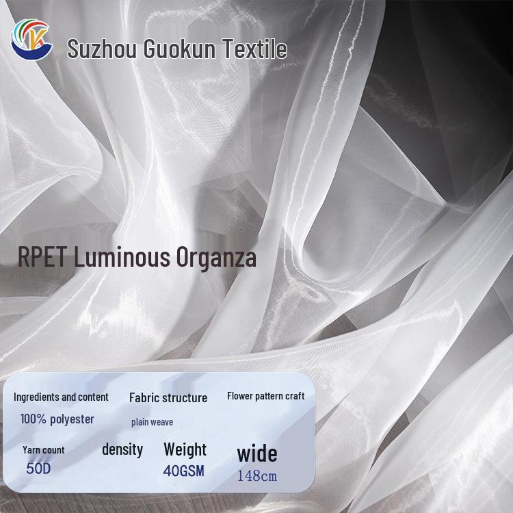 RPET High-Density Flowing Organza Fabric for Formal Gowns, Wedding Dresses, and Home Textiles
