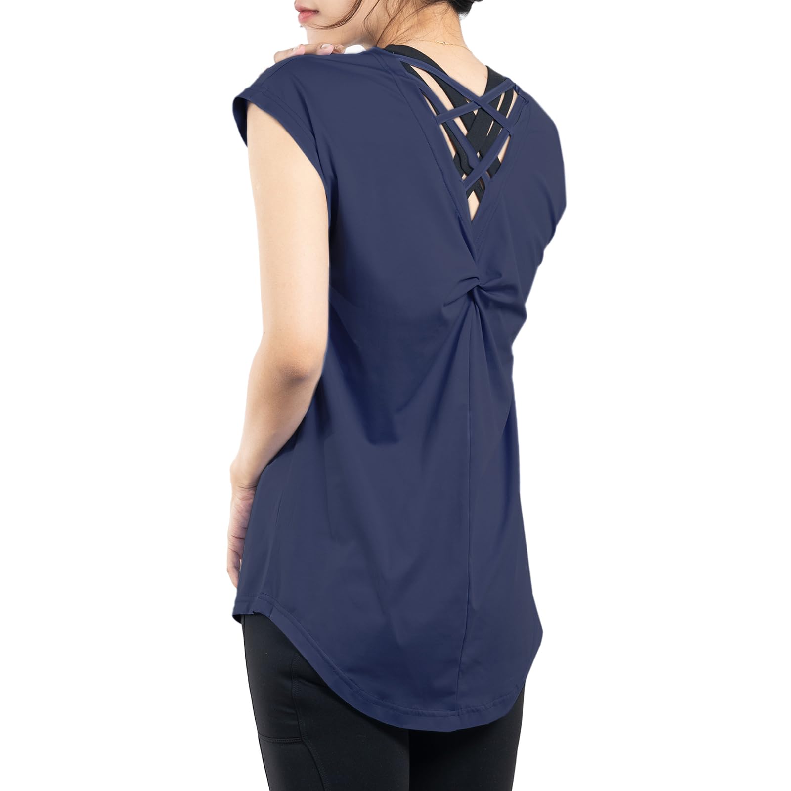 

Yoga Top with Back Long and Crew Short Loose Cooling Solid Stylish [iito.seasons] Women s Design, Length, Figure-Flattering Neck, Sleeves, Fit, Shirt,