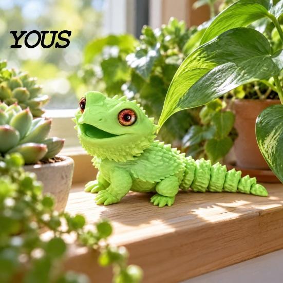 PLA Lizard Model 3D Printed Bearded Dragon Figure, Realistic Fidget Toy with Simulated Flexible Joints, Articulated Reptile for Desk Decoration
