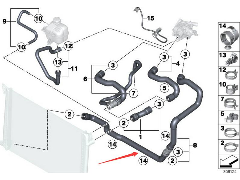 BMW Mini R56 Radiator To Thermostat Hose - 17122754247